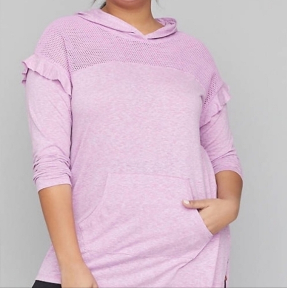 Livi Active Mesh Yoke Hoodie w/ Ruffles - Picture 1 of 12
